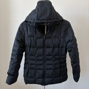 Calvin Klein Down Puffer Jacket Women Medium Black Hooded Snow Winter Outerwear